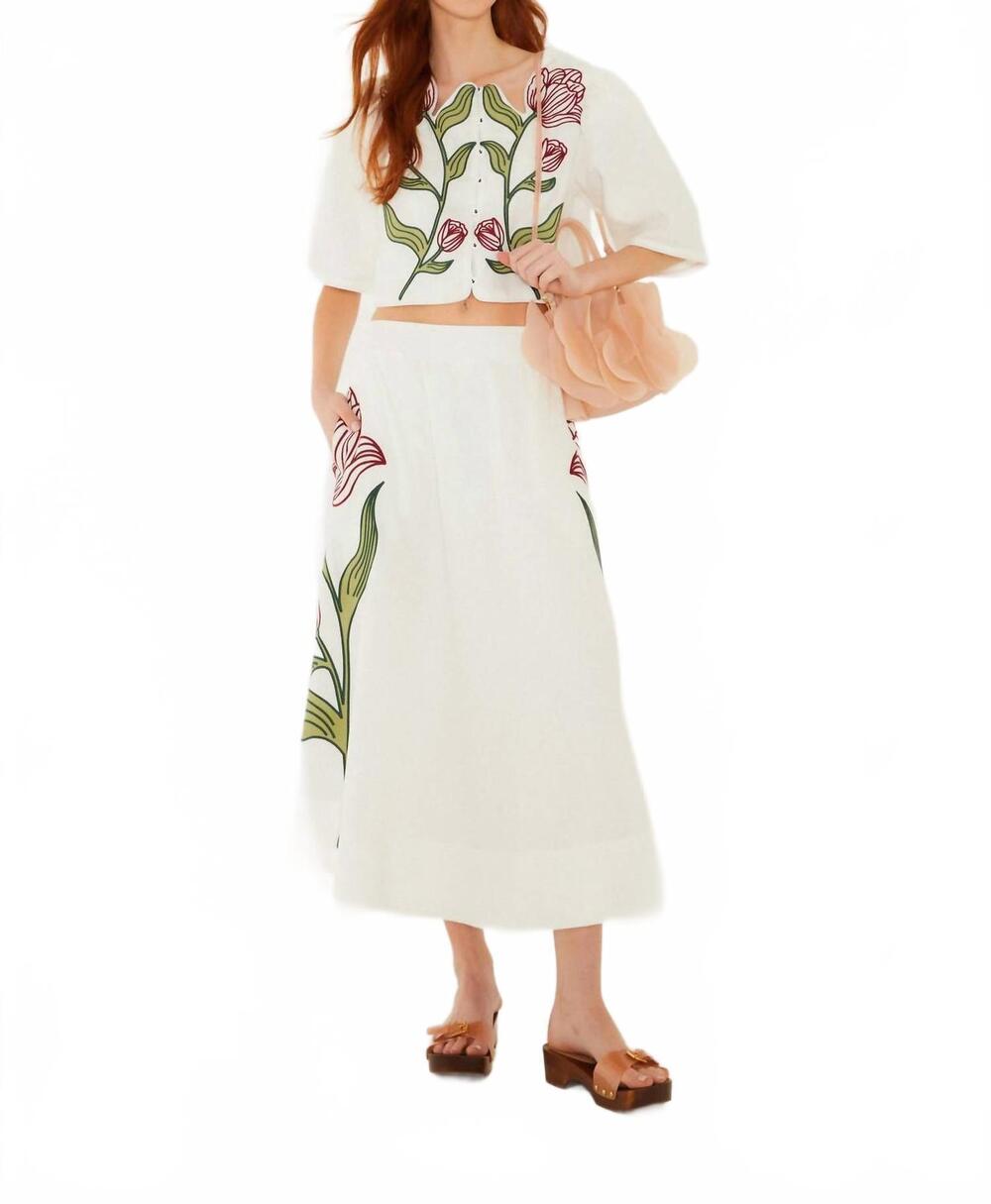 NEW FARM RIO flower embroidered crop top in off-white